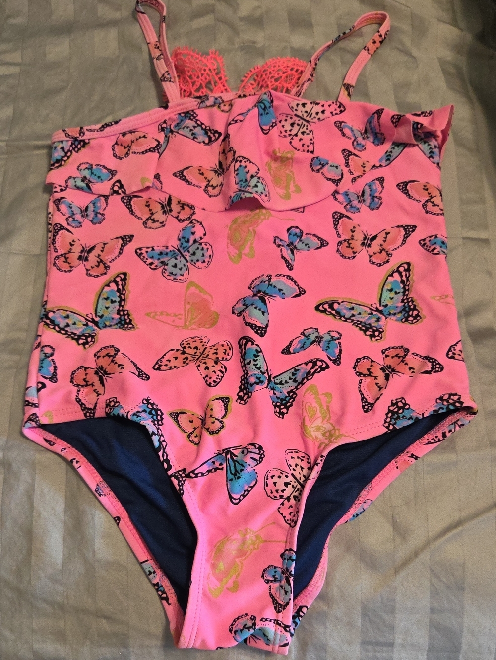 Limited Too Pink Butterfly Ruffle One-Piece Swimsuit
